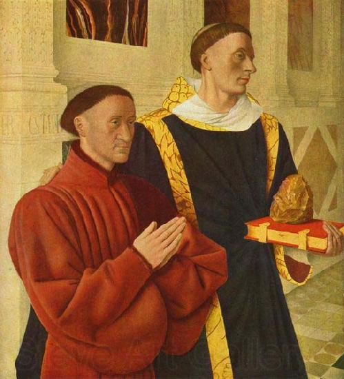 Jean Fouquet left wing of Melun diptych depicts Etienne Chevalier with his patron saint St. Stephen Norge oil painting art